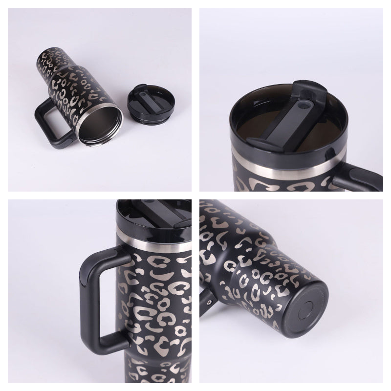 Tumbler With Lid, Stainless Steel, Handle, Straw, Insulated, Spill-Proof (1200ML)