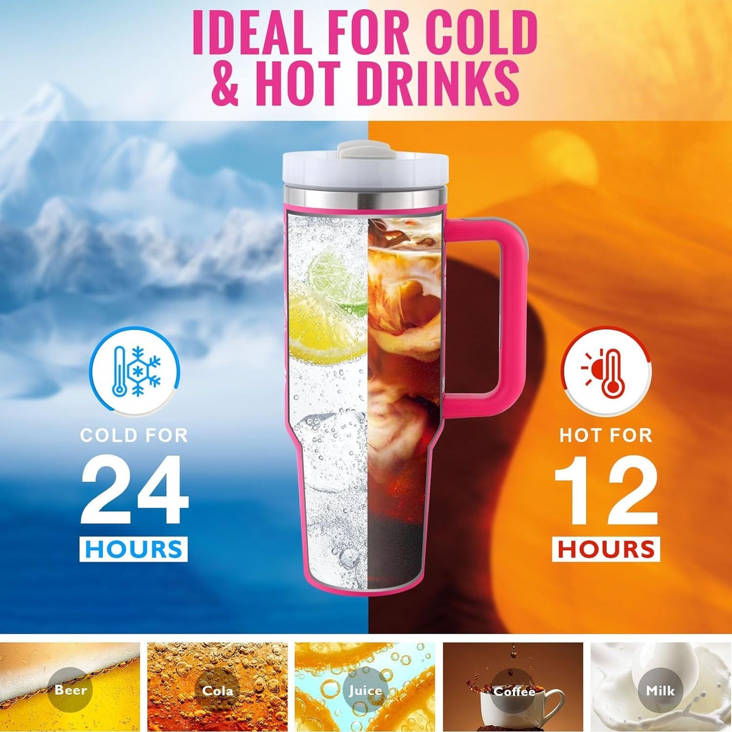 Tumbler With Lid, Stainless Steel, Handle, Straw, Insulated, Spill-Proof (1200ML)