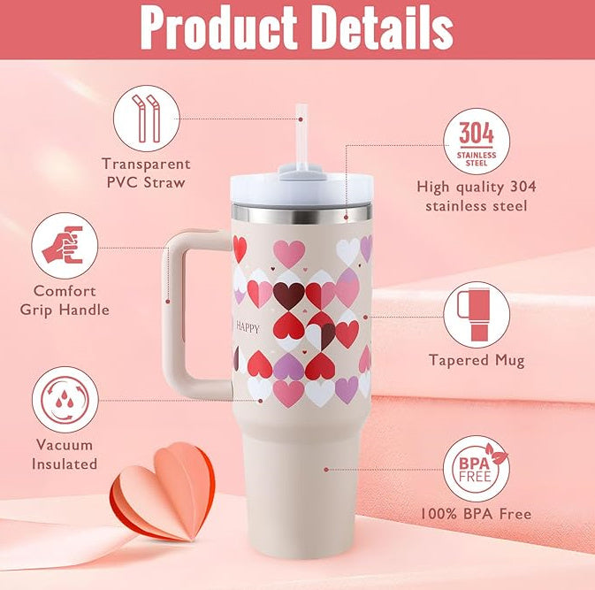 Tumbler With Lid, Stainless Steel, Handle, Straw, Insulated, Spill-Proof (1200ML)